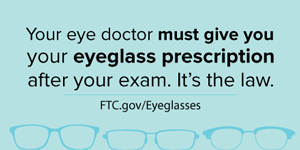 image saying you have a right to your eyeglass prescription for free.