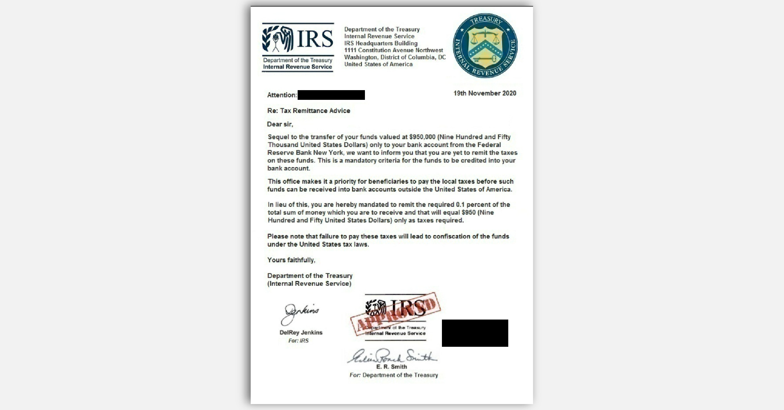 FTC impersonator scam fake IRS letter