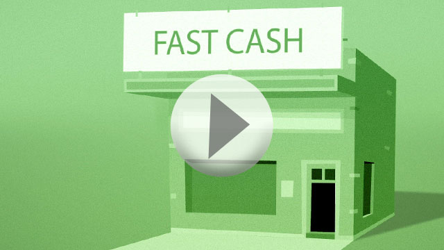 picture of  a building with a sign that says, "fast cash" on it