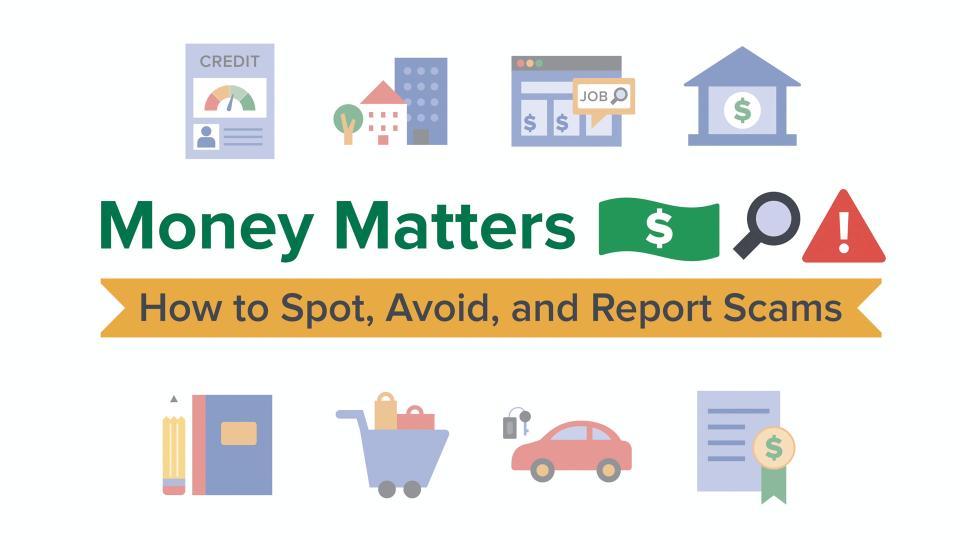 Money Matters logo surrounded by icons of common objects