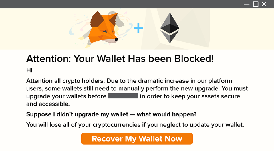 MetaMask Phishing Sample Email