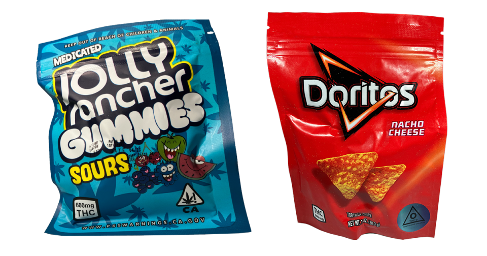 Jolly Rancher and Doritos bag examples