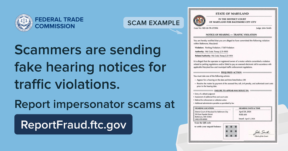 Traffic violation text scam