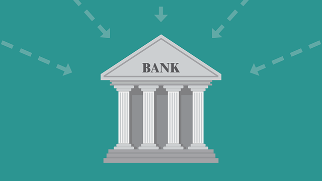 bank building with four columns and the word bank across the top